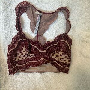 Free People Burgundy Lace Racerback Bralette